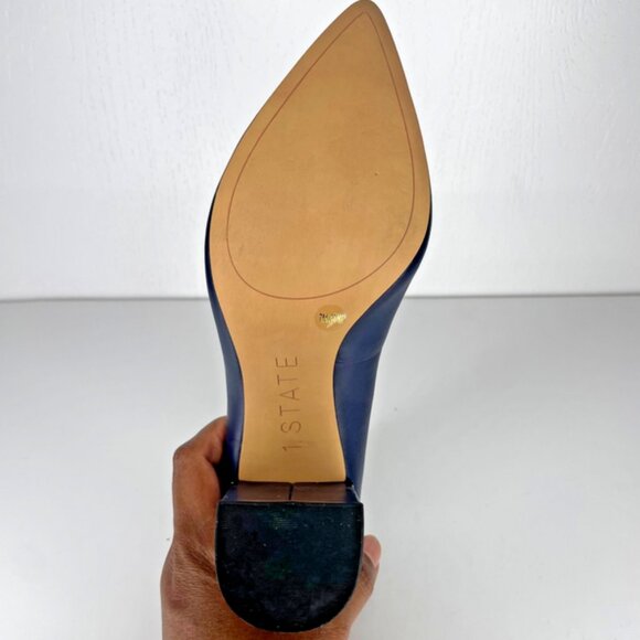 1. State Saffire Blue Pointed Toe Leather Block Pump Heel Office Career Sz 7M - Picture 8 of 10
